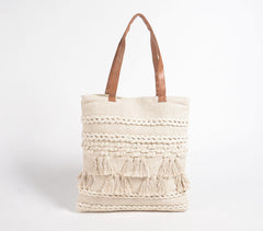 Hand Tufted & Tassled Cotton Tote Bag