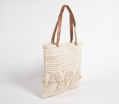 Hand Tufted & Tassled Cotton Tote Bag