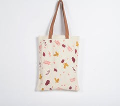 Autumn Leaves Embroidered Cotton Tote Bag