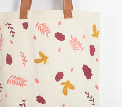 Autumn Leaves Embroidered Cotton Tote Bag