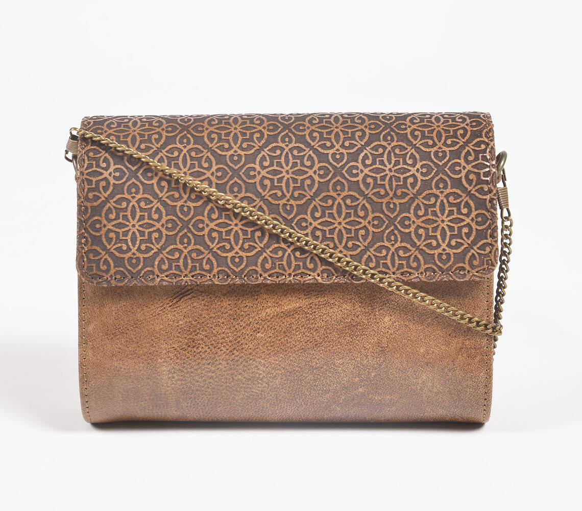 Hand Carved Wood & Leather Sling Bag