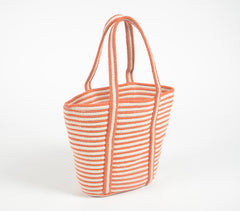 Braided Jute & Cotton Striped Grocery Tote Bag