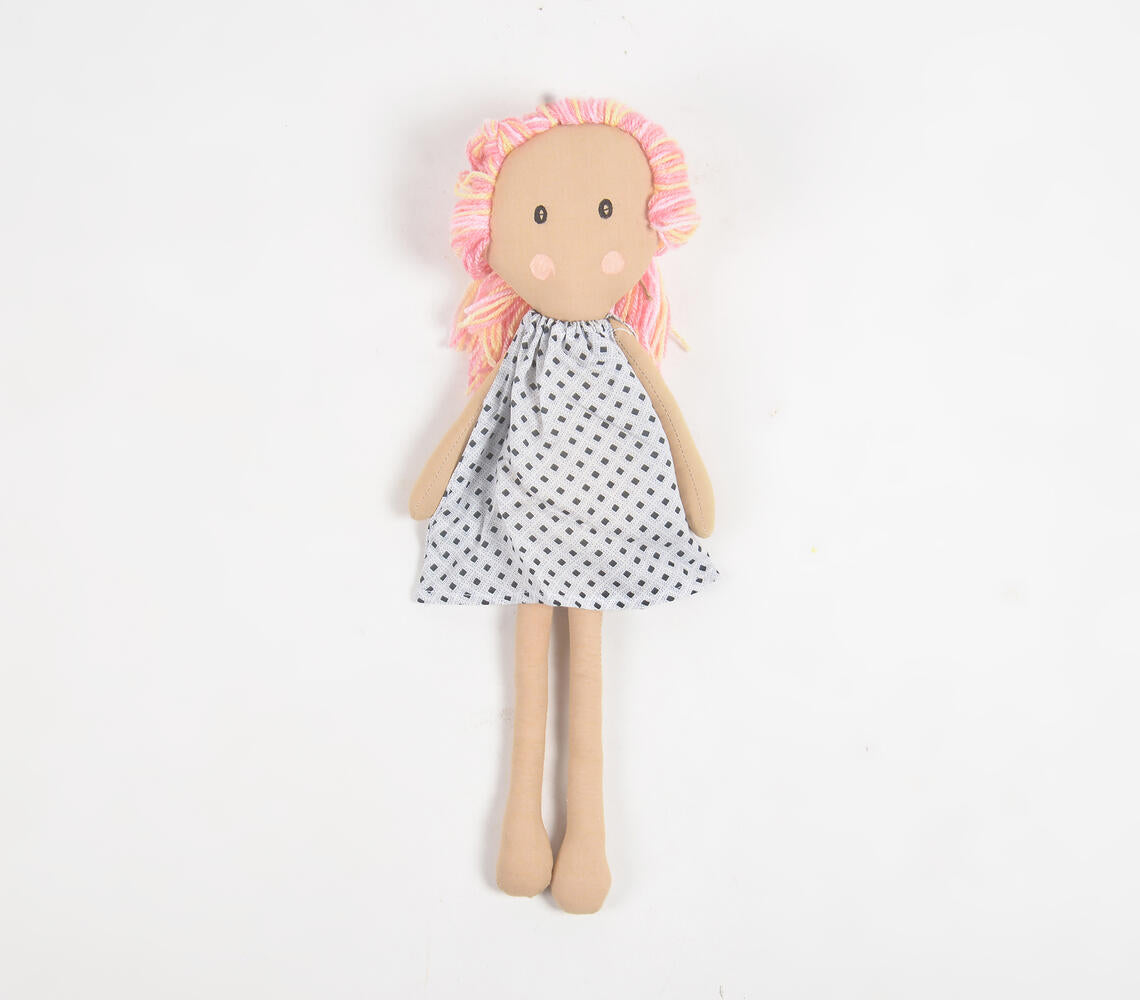 Handmade Blonde-Pink Haired Plush Rag Doll