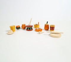 Turned & Lacquered Acacia Wood Toy Cooking Set for Kids