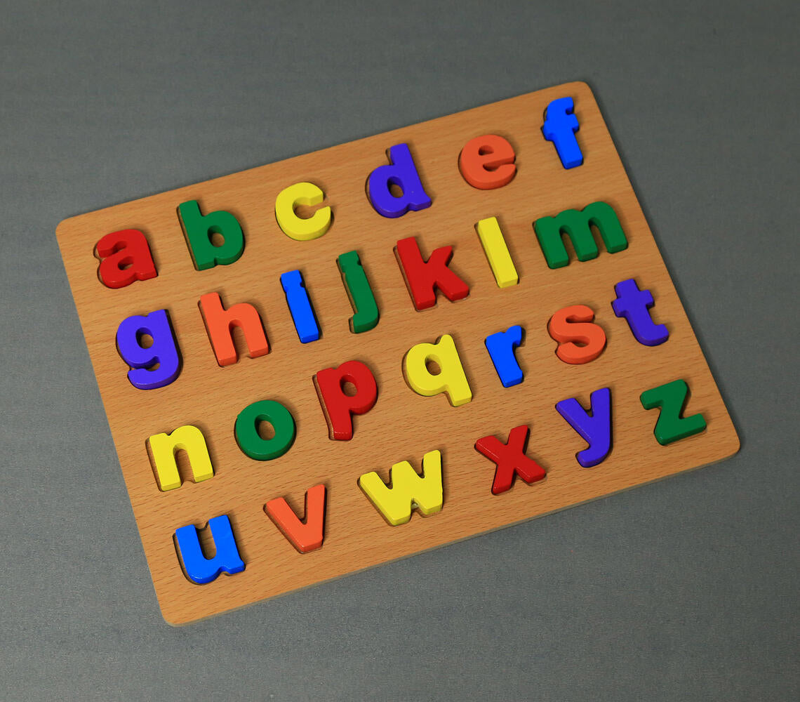 Hand Carved & Turned Wooden Toy Alphabet Puzzle