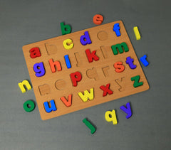 Hand Carved & Turned Wooden Toy Alphabet Puzzle
