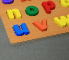 Hand Carved & Turned Wooden Toy Alphabet Puzzle