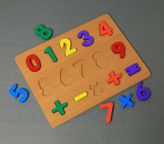 Hand Carved & Turned Wooden Toy Numbers Puzzle