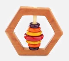 Hand Carved Wooden Multicolored Hexagon Rattle