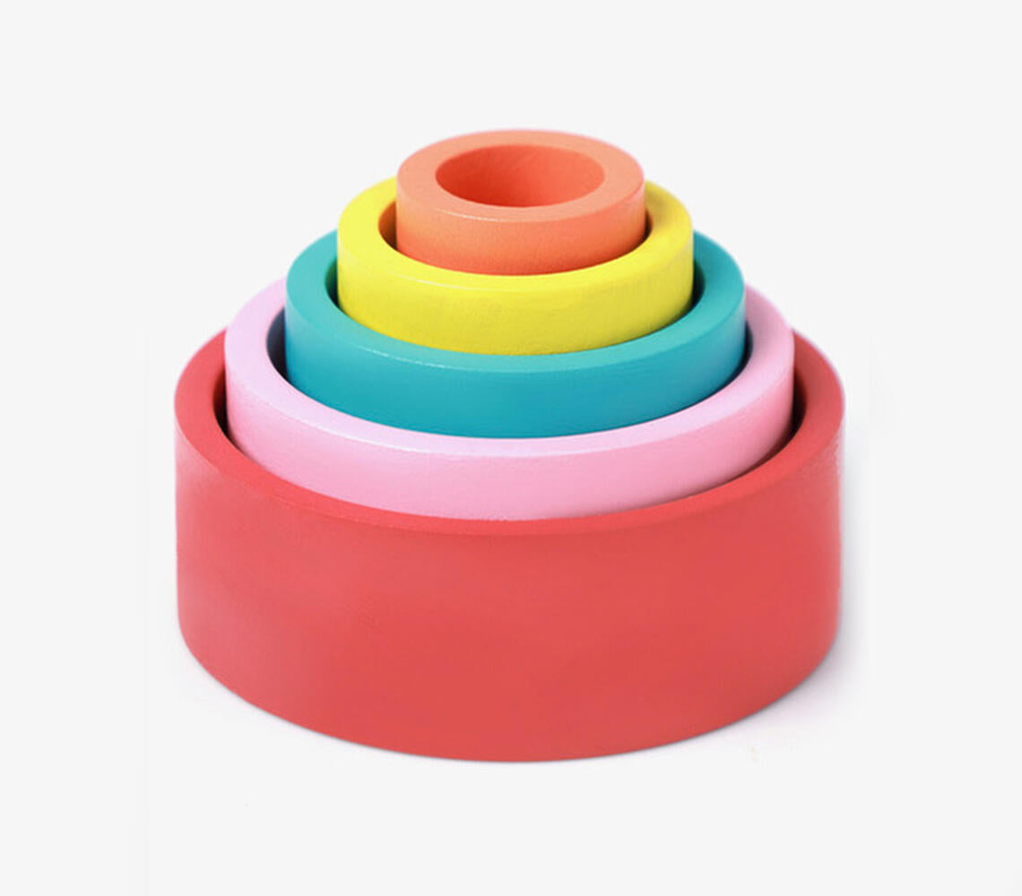 Hand Carved Wooden Multicolored Nesting Bowls