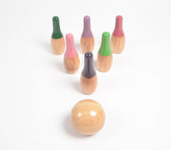 Turned Mango Wood Mini Bowling Pins Set for Kids
