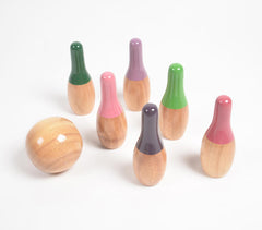 Turned Mango Wood Mini Bowling Pins Set for Kids