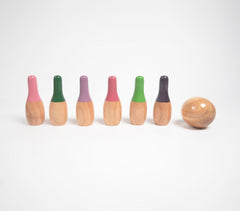 Turned Mango Wood Mini Bowling Pins Set for Kids