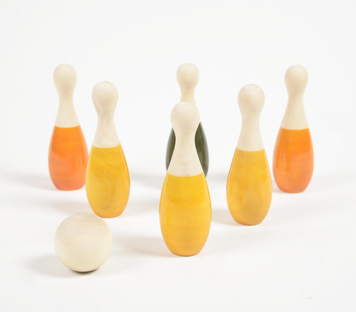 Turned & Lacquered Acacia wood bowling set