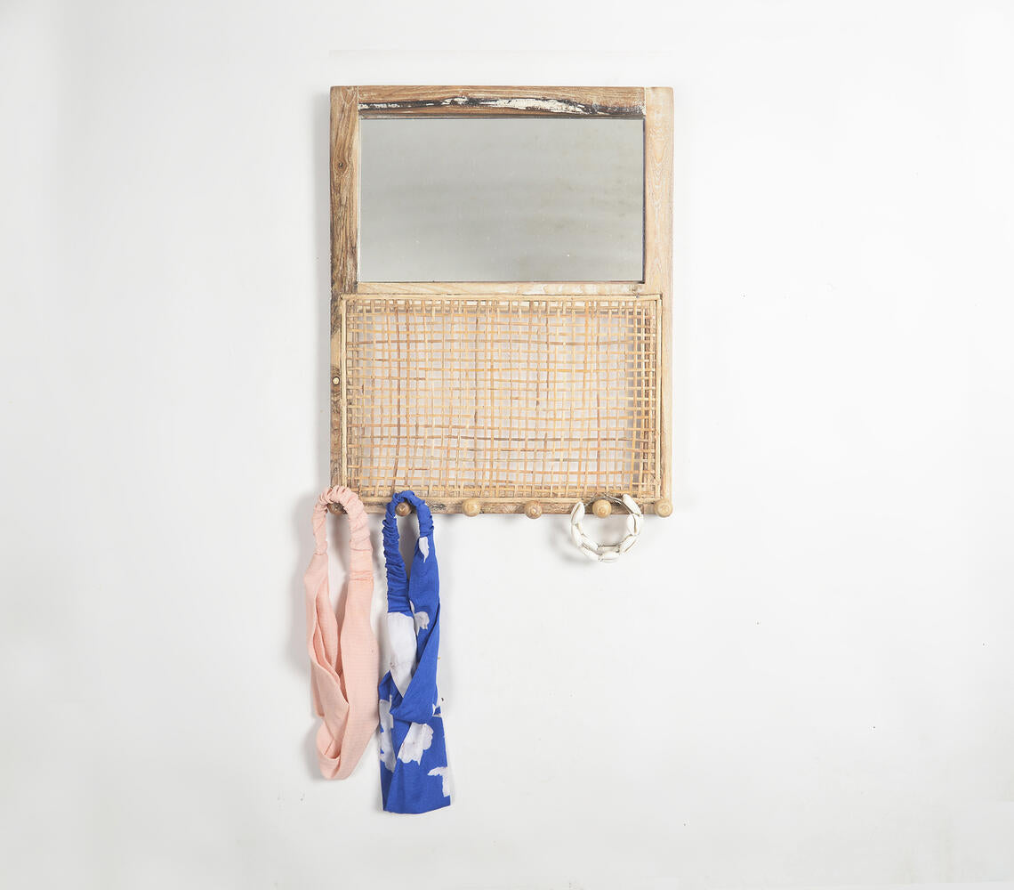 Wood & Cane Distress-White Finish Accessory Organiser