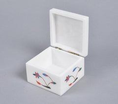 Inlaid Semi-Precious Stone & Marble Square Jewelry Box