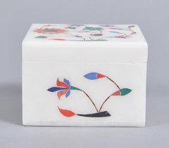Inlaid Semi-Precious Stone & Marble Square Jewelry Box