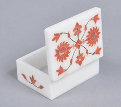 Inlaid Semi-Precious Stone & Marble Jewelry Box