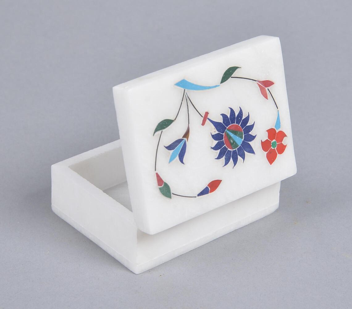 Inlaid Semi-Precious Stone & Marble Jewelry Box Q1