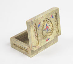Inlaid Semi-Precious Stone & Lattice Cut Soapstone Jewelry Box 1