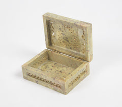 Inlaid Semi-Precious Stone & Lattice Cut Soapstone Jewelry Box 1
