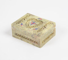 Inlaid Semi-Precious Stone & Lattice Cut Soapstone Jewelry Box 1