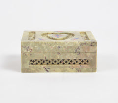 Inlaid Semi-Precious Stone & Lattice Cut Soapstone Jewelry Box 1