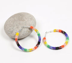 Rainbow Beaded Retro Hoop Earrings