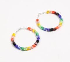 Rainbow Beaded Retro Hoop Earrings