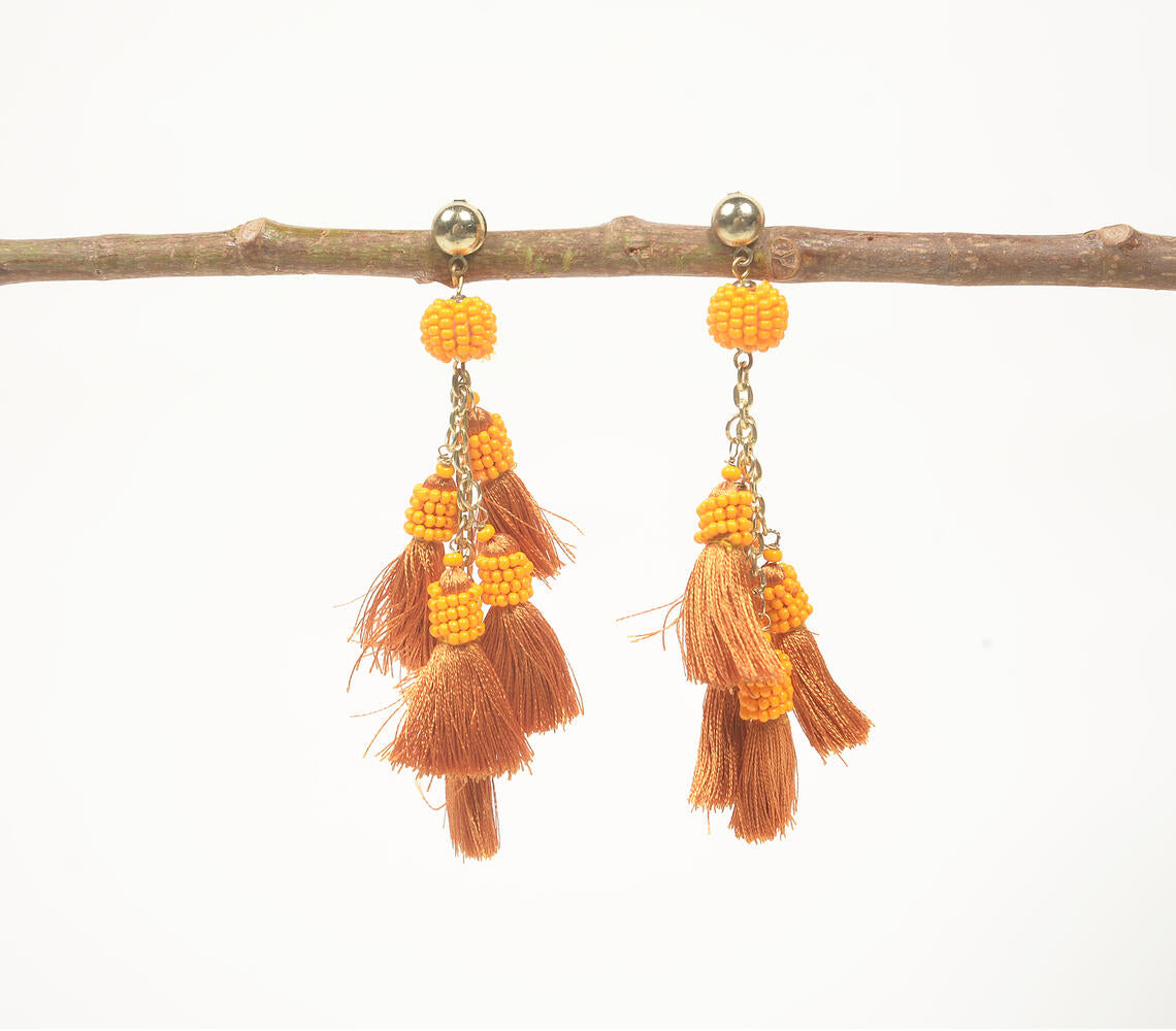 Marigold Beaded & Tasseled Dangle Earrings