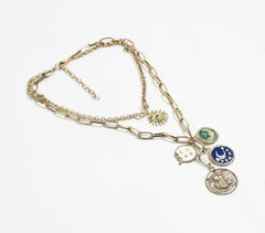 Gold-Toned Metal & Acrylic Charms Layered Necklace