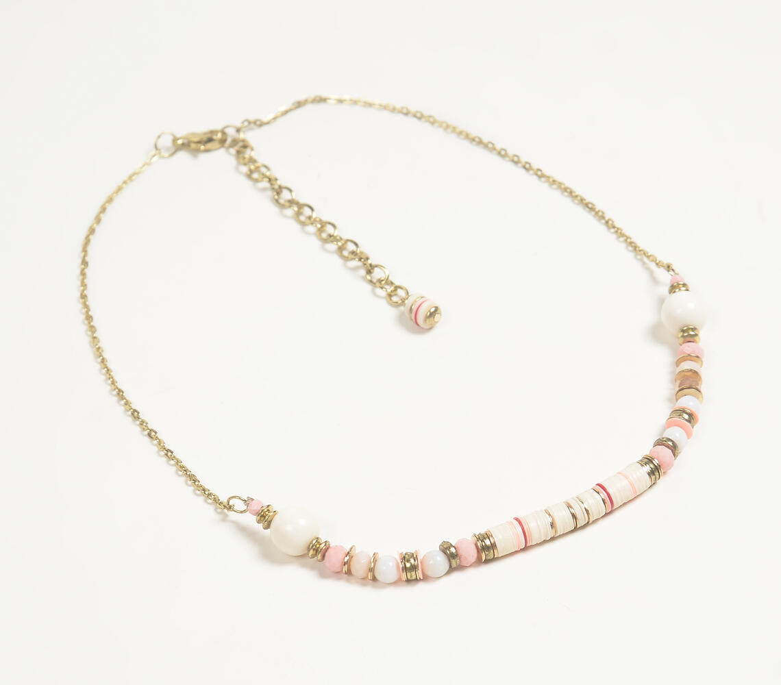 Gold-Toned Iron & Glass Beaded Collar Necklace with Extension Chain