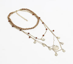 Woven Beads & Iron Shell-Charms Layered Necklace