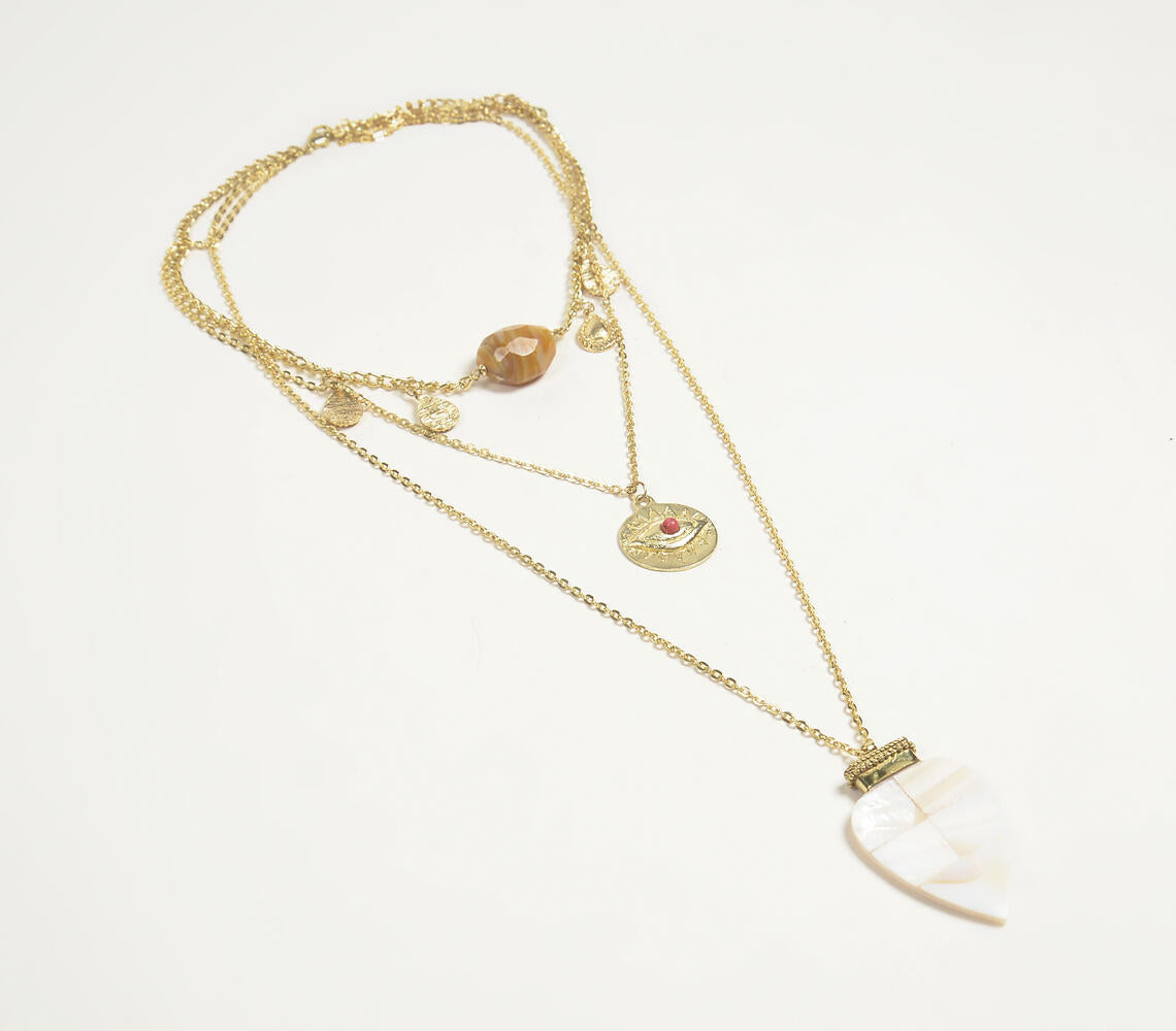 Seashell & Metallic Charm Boho necklace