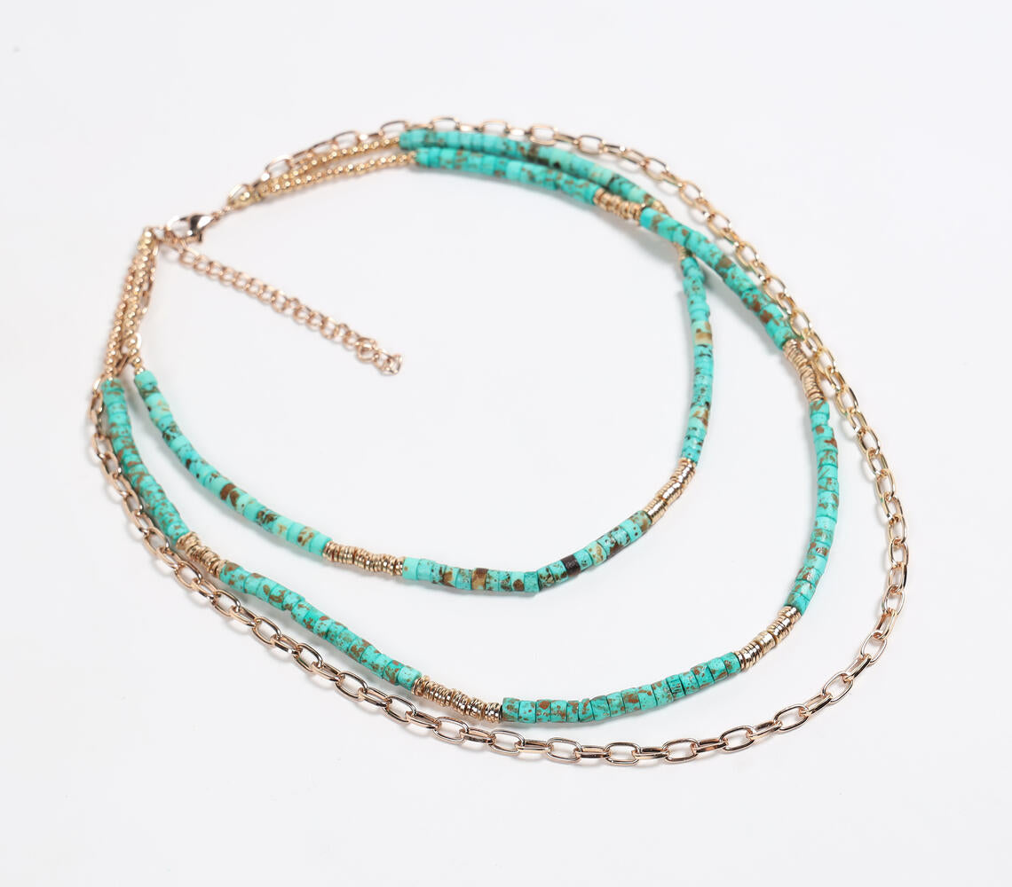 Aqua Beaded Layered Chain necklace