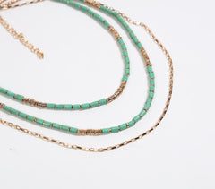 Mint Beaded Layered Chain necklace
