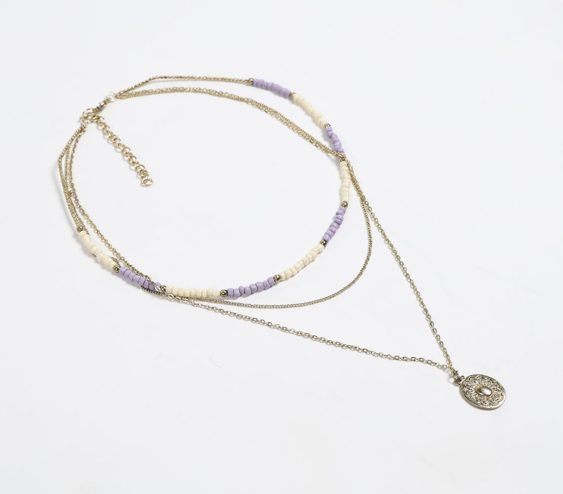 Lilac Beaded Layered Charm necklace