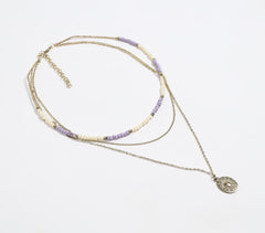 Lilac Beaded Layered Charm necklace