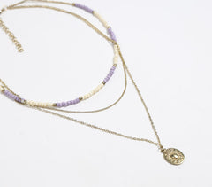 Lilac Beaded Layered Charm necklace