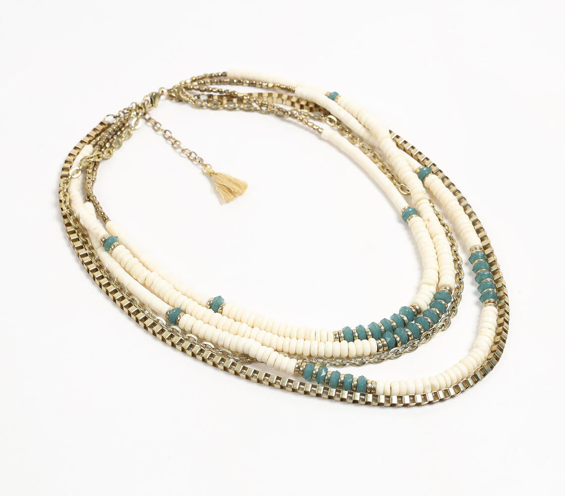 Gold-Toned Iron & Bone Beads Multi-Strand Necklace