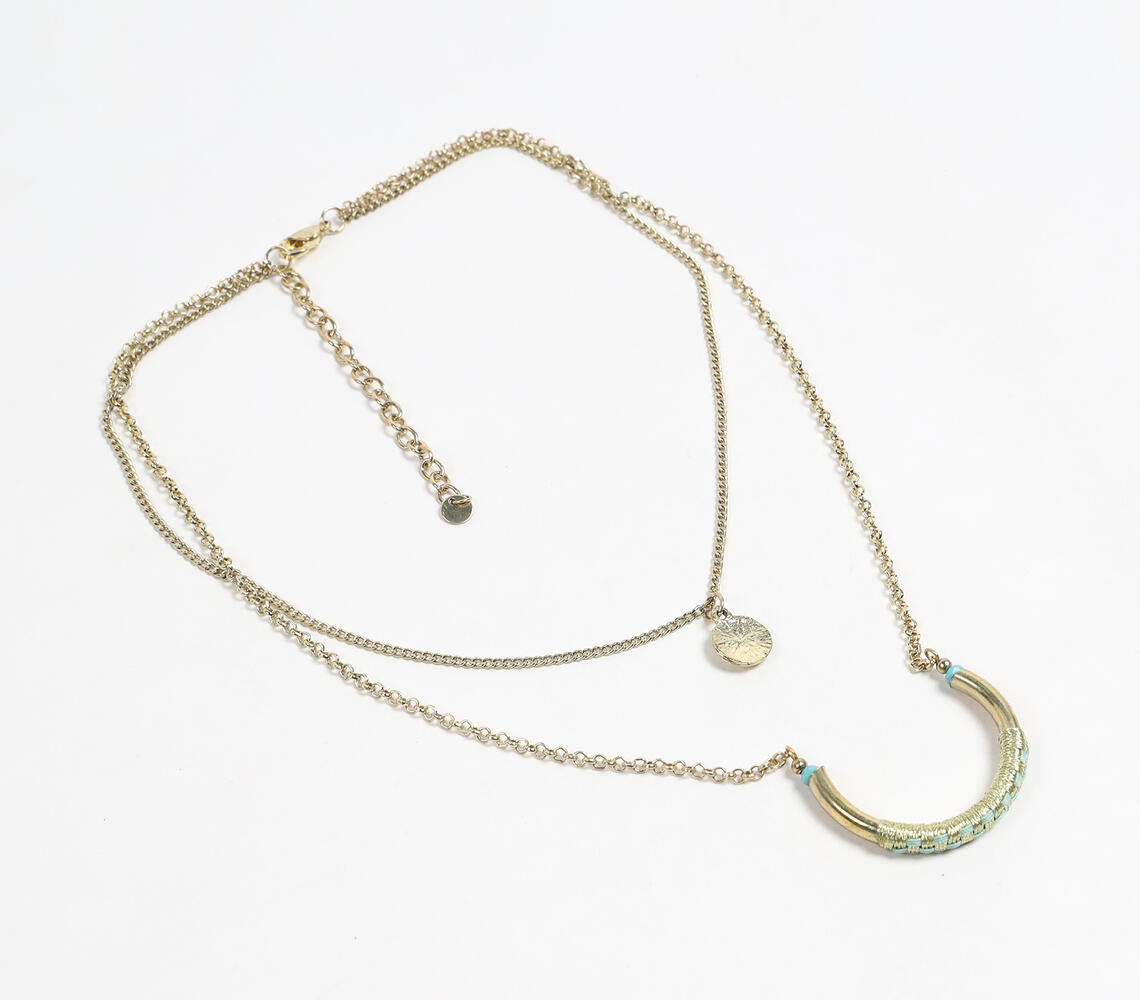 Gold-Toned Iron Layered Blue Pendant Necklace