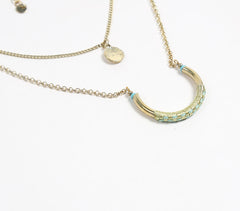 Gold-Toned Iron Layered Blue Pendant Necklace