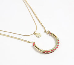 Gold-Toned Iron Layered Red Pendant Necklace