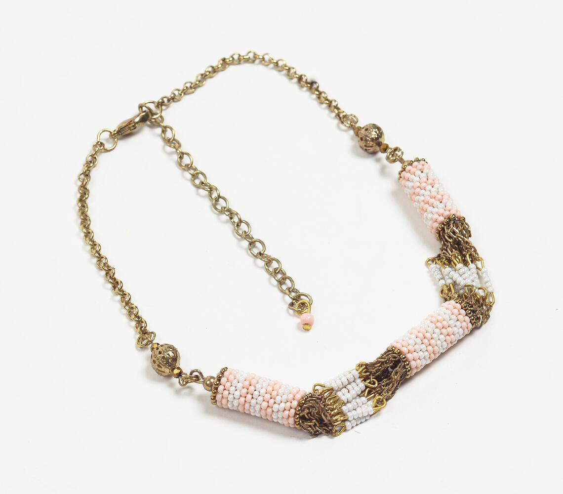 Chunky Beads Boho Brass Necklace