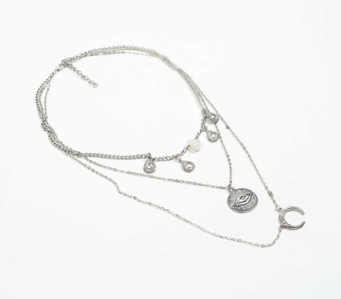 Bohemian Silver Tones Multi-Layered Necklace