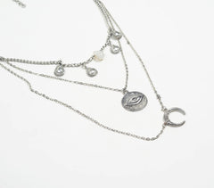 Bohemian Silver Tones Multi-Layered Necklace