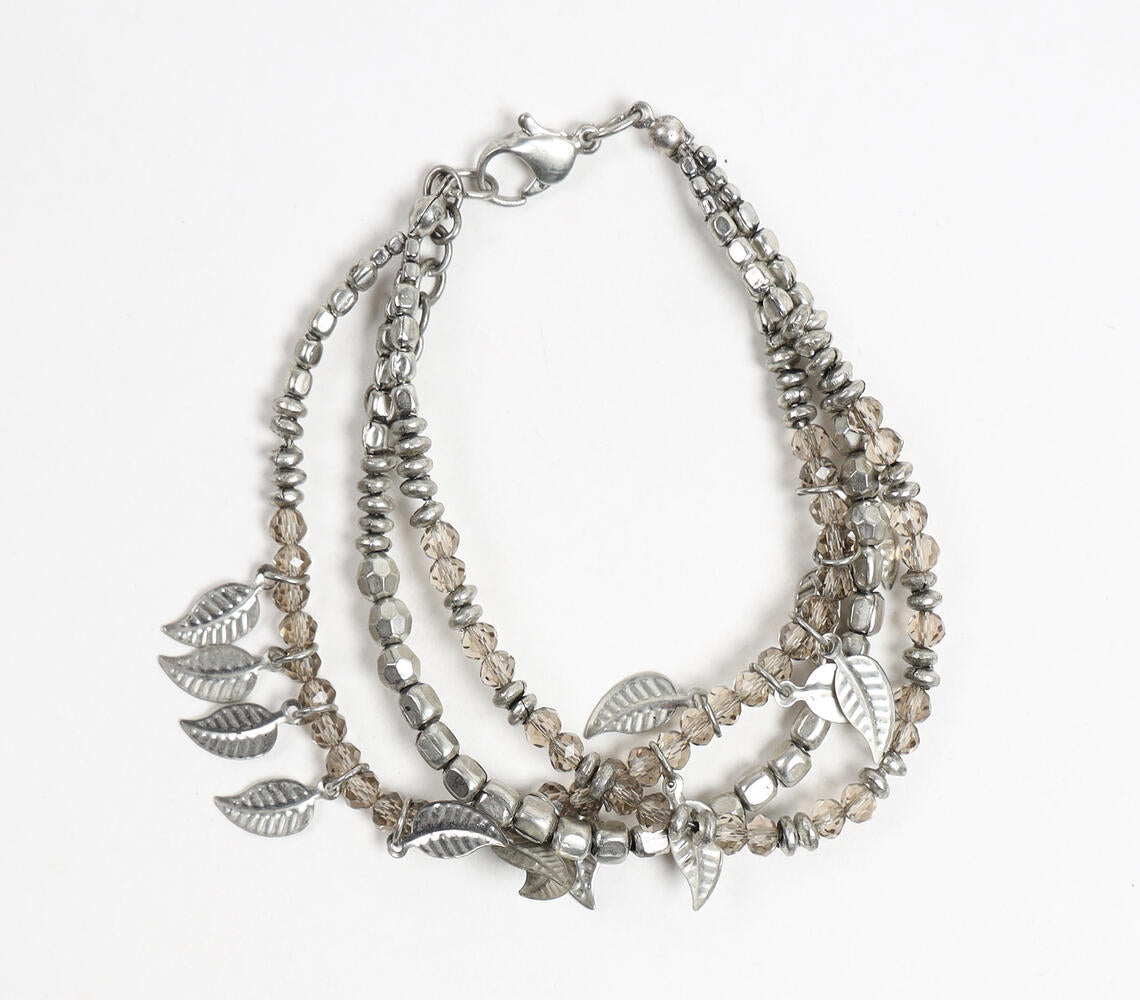 Glass Beads & Silver-Toned Leaf Charms Layered Bracelet
