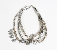 Glass Beads & Silver-Toned Leaf Charms Layered Bracelet