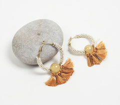 Honey Tasseled & Beaded Hoop Earrings
