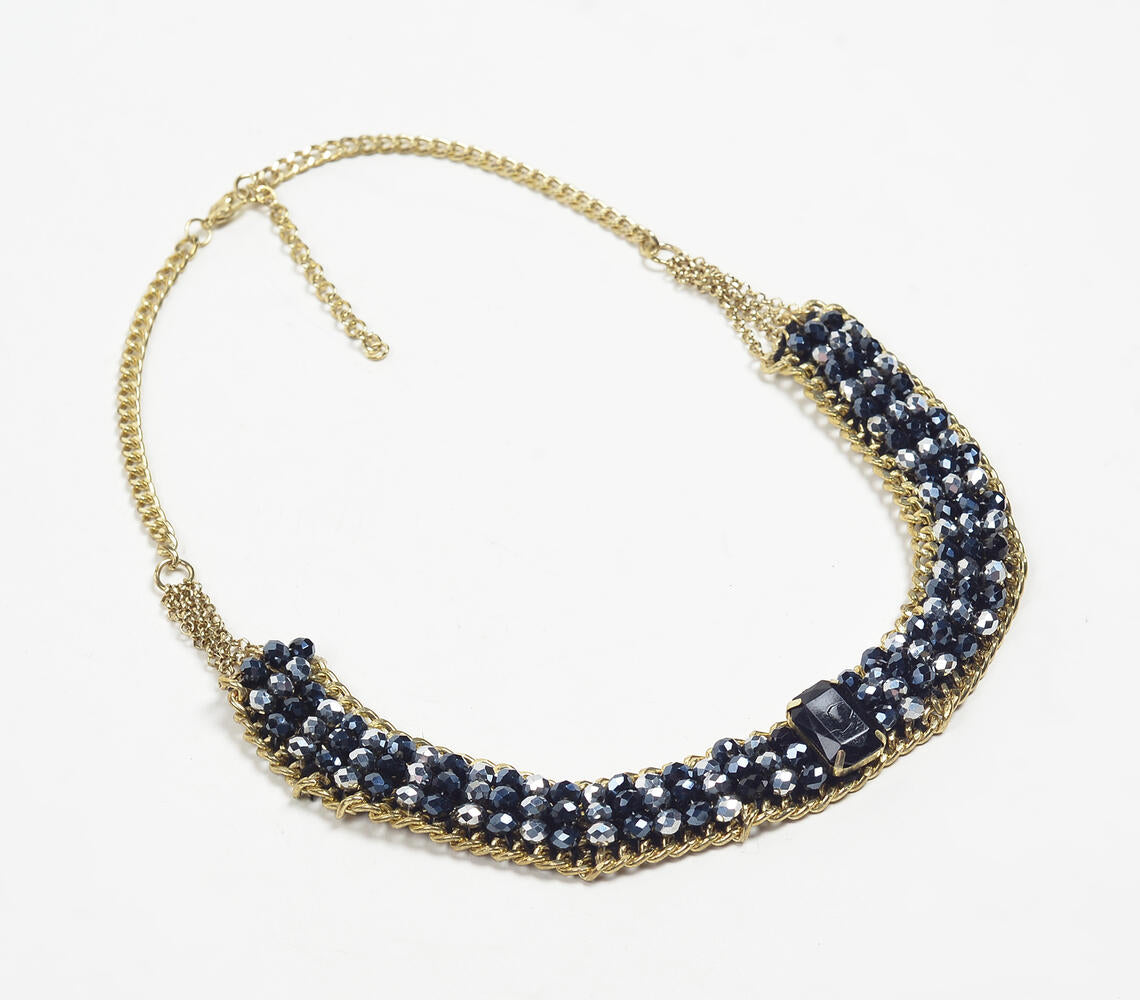 Gold-Toned Iron & Monochrome Glass Beads Necklace with Extension Chain
